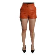 Dolce & Gabbana Höga Midja Orange Läder Mini Shorts Orange, Dam