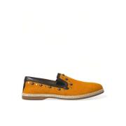 Dolce & Gabbana Orange Studded Linne Läder Loafers Orange, Herr