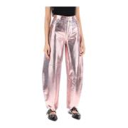 Ganni Wide Trousers Pink, Dam