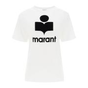 Isabel Marant Étoile Linne T-shirt med Flocked Logo White, Dam