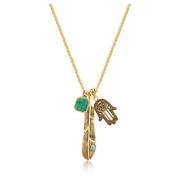 Nialaya Men`s Golden Talisman Necklace with Large Feather, Malachite S...
