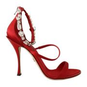 Dolce & Gabbana Röda Kristallprydda Häl Sandaler Red, Dam