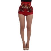 Dolce & Gabbana Förtrollande Sicilien Broderad Sidenshorts Red, Dam