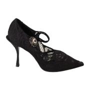 Dolce & Gabbana Svart Spets Kristall Stiletto Pumps Black, Dam