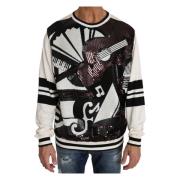 Dolce & Gabbana Vit Jazz Paljetter Gitarr Pullover Tröja Multicolor, H...