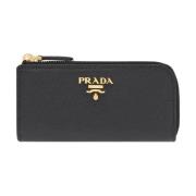 Prada Läder Nyckelring Plånbok Dragkedja Stängning Black, Dam