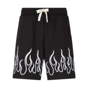Vision OF Super Svarta Shorts med Vita Flammor Black, Herr
