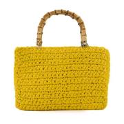 Chica London Rafia Shopper Väska med Bambuhandtag Yellow, Dam