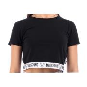 Moschino Svart Logoband Crop T-shirt Black, Dam