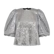 Co'Couture Paillettblus med rosetter 930-Silver Gray, Dam