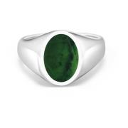 Nialaya Men's Sterling Silver Oval Signet Ring with Green Jade Gray, H...