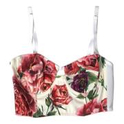 Dolce & Gabbana Blommig Silke Bustier Crop Top Multicolor, Dam