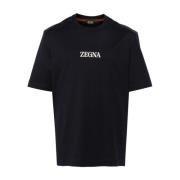 Ermenegildo Zegna Navy Blue Jersey Crew Neck T-shirts Black, Herr
