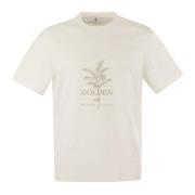 Brunello Cucinelli Guldåldern Bomull T-shirt med Tryck White, Herr