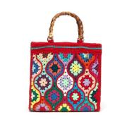 La Milanesa Röd virkad handväska med multicolor broderi Multicolor, Da...