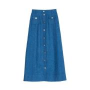 Ines De La Fressange Paris Blå Denim Linne Kjol Blue, Dam