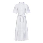 Polo Ralph Lauren Vit Linneskjortklänning med Bälte White, Dam