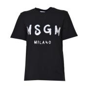 Msgm Svarta Rund Hals Logo Print T-shirts och Polos Black, Dam