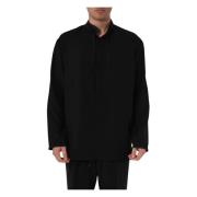 Roberto Collina Satin Koreansk Skjorta Oversize Passform Black, Herr