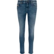 Diesel Slim Fit Dragkedja Stretch Jeans Blue, Dam