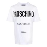 Moschino Vit Logotyp Präglad T-shirt White, Herr