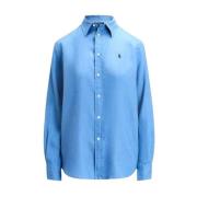 Ralph Lauren Blå Långärmad Knapp-Front Skjorta Blue, Dam