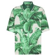 Dolce & Gabbana Banana-tree Print Oversize Polo Shirt Green, Herr