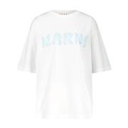 Marni Oversized Bomull T-shirt med Front Print White, Dam