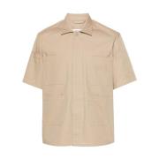 MM6 Maison Margiela Beige Twill Weave Skjorta med Nummer Beige, Herr