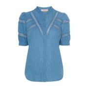 Twinset Denim Short Sleeve Shirt Blue, Dam