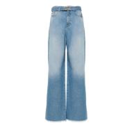 Twinset Denim Wide Leg Jeans med Frayed Detaljer Blue, Dam