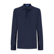 Kiton Bomull Polo Skjorta, Långärmad, Regular Passform Blue, Herr