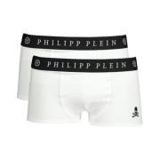 Philipp Plein Elastiska Boxershorts Svart Logo Märke White, Herr