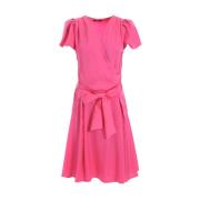 YES ZEE Korsad V-ringad klänning med bälte Pink, Dam