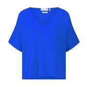 Rich & Royal Sömlös Cashmere Blandning Stickad Skjorta Blue, Dam