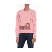Love Moschino Bomullssweatshirt med präglat fluorescerande logotyp Pin...