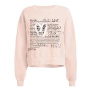 Deha Grafisk Sweatshirt Rosa Shell Rund Hals Pink, Dam