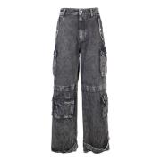 Icon Denim Cargo Wide Leg Low Waist Jeans Gray, Dam