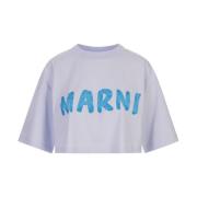Marni Blå Crop T-shirt med Crew Neck Blue, Dam
