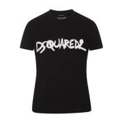 Dsquared2 Svart Bomull Jersey T-shirt med Tryckt Bokstäver Black, Dam