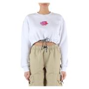 Karl Lagerfeld Kort bomullssweatshirt med elastiska muddar White, Dam