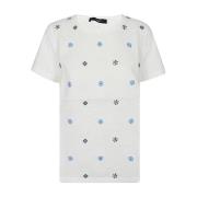 Max Mara Weekend Vit Geometriskt Broderad Bomullst-shirt White, Dam
