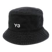 Y-3 Svart Bomull Bucket Hat Black, Dam