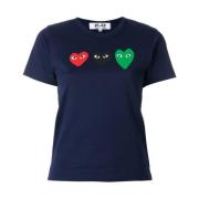 Comme des Garçons Play Navy Heart Grafisk T-shirt Blue, Dam