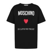 Moschino Ekologisk bomull T-shirt med logobroderi Black, Dam