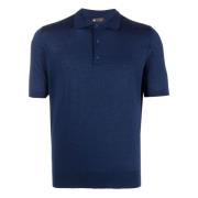 Colombo Lyxig Cashmere Silk Polo Shirt Blue, Herr