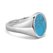 Nialaya Men's Sterling Silver Oval Signet Ring with Turquoise Gray, He...
