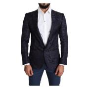 Dolce & Gabbana Blå Floral Jacquard Siden Martini Blazer Blue, Herr