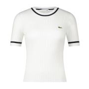 Lacoste Ribbstickad T-shirt med figurnära passform White, Dam