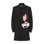Yohji Yamamoto Svart Silkeskjorta med Young Girl Print Black, Herr